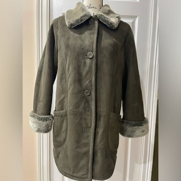 FEN-NELLI TRENCH COAT WINTER SZ 7/8 VINTAGE OLIVE GREEN PREPPY CHIC VERSATILE - Picture 15 of 16